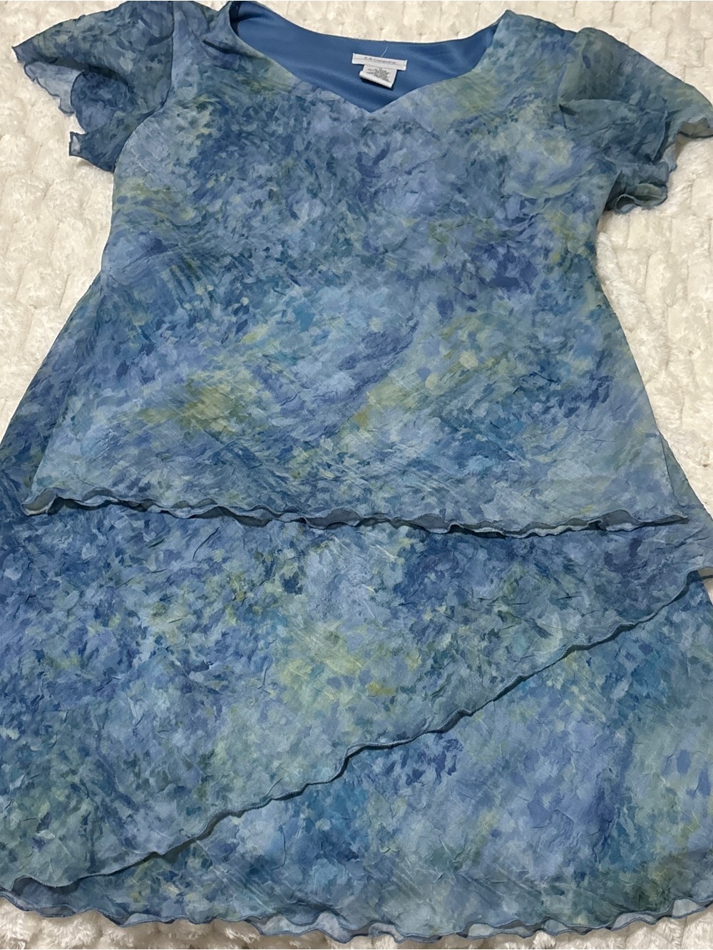 Women’s Size 14 Blue Floral Tiered Chiffon Skirt Set